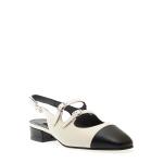 Slingback Tacco 20mm Pelle Beige Punta Nera