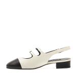 Slingback Tacco 20mm Pelle Beige Punta Nera