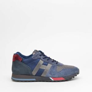 Sneakers Hogan H383 In Pelle Scamosciata Blu E Grigio