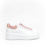 Sneakers Hogan H-stripes In Pelle Bianco E Rosa