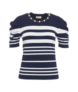 Knit top with stripes and pearls 