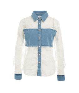 Denim blouse with lace