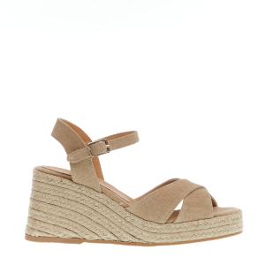 Espadrilla Zeppa 80 Mm Incrocio Tessuto Beige