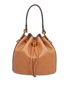 Tory burch monogram leather bucket bag leather color