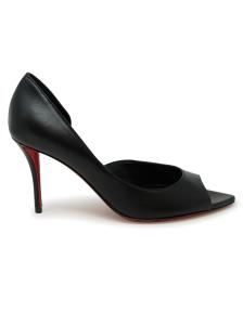 CHRISTIAN LOUBOUTIN 1240756 B439 BLACK LEATHER OPEN APOSTROPHA 80 PUMPS