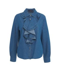 Denim blouse with ruffles