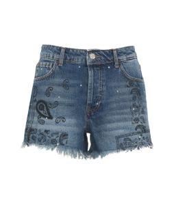 Denim shorts with paisley print 