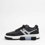 Sneakers Hogan H630 In Pelle E Glitter Nero E Argento