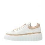 H Stripes In Pelle Bianca Impunture Beige