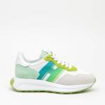 Sneakers Hogan H641 In Pelle Scamosciata Verde, Grigio E Bianco