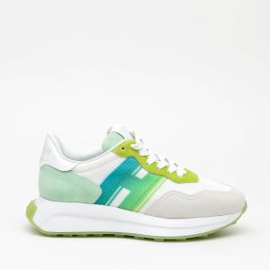 Sneakers Hogan H641 In Pelle Scamosciata Verde, Grigio E Bianco