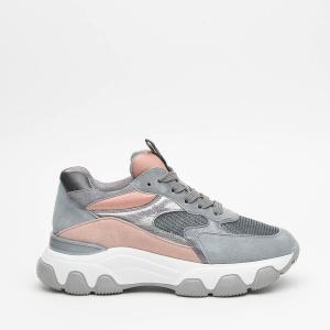 Sneakers In Camoscio E Tessuto Grigio