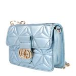 Mini borsa a spalla Shiny laminata azzurra 