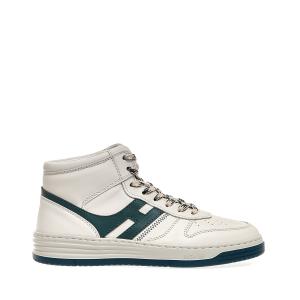 Sneakers Basket Alta In Pelle Bianca E Verde