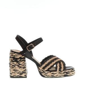 Sandalo Raffia Beige E Nero Tacco 80 Mm